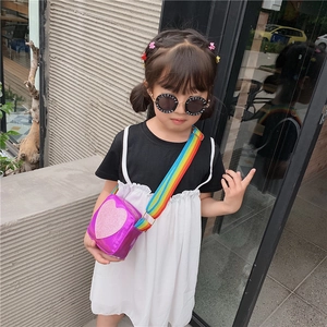 Girl's purple heart-shaped laser shoulder bag with sequins and rainbow strap