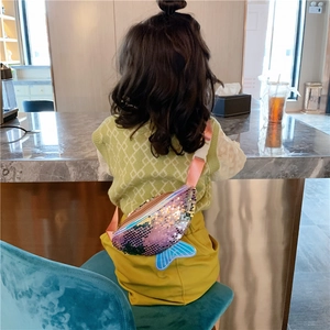 Borsa a tracolla per bambini a coda di pesce con paillettes e tracolla rosa regolabile