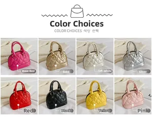 Detailed grid view showing eight vibrant colors of mini quilted shell bags for children
