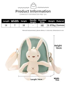 Tabella taglie con dimensioni per la borsa a tracolla in tela per bambini con coniglio