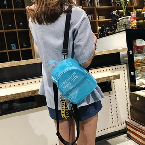 Mini sac à dos en PVC bleu transparent avec sangle jaune Love et slogan mode pour filles