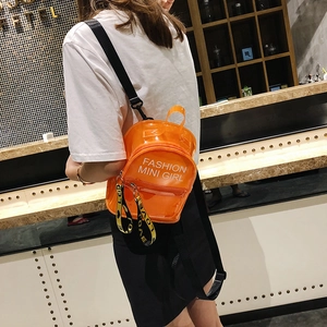 Mini sac à dos transparent en PVC orange vif pour filles avec texte fashion et sangle