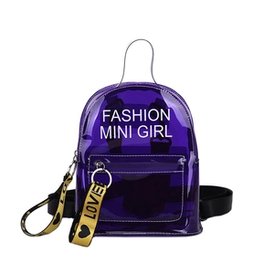 Mini sac à dos violet transparent en PVC avec texte Fashion Mini Girl et sangle