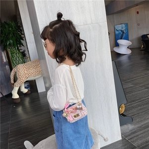 Petit sac bandoulière rose en tweed pour fille avec oreilles de lapin et fleurs