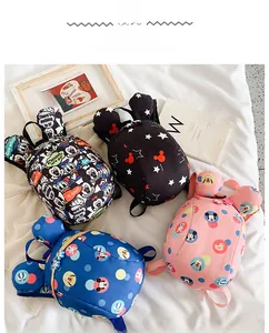 Detail view of toddler safety backpacks in four patterns with iconic round mouse ears