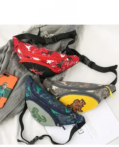 Détails des sacs de poitrine pour enfants avec imprimé dinosaure en rouge, bleu et gris