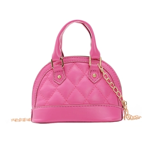 Kids rose pink quilted shell shoulder bag with gold chain and top handles