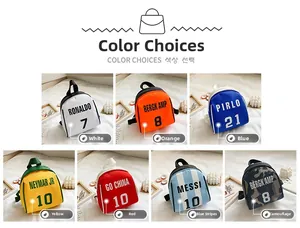 Collection of mini soccer backpacks featuring iconic player names and numbers