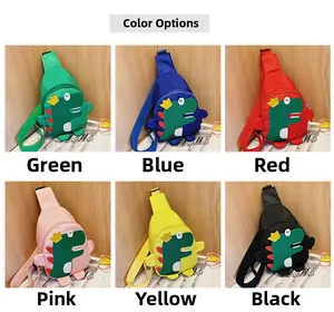 Kinder Dinosaurier Brusttaschen in den Farben Grün, Blau, Rot, Pink, Gelb und Schwarz