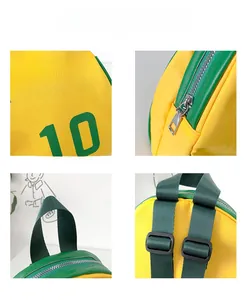Detail view of the yellow and green backpack showing durable zippers and Neymar Jr 10 print