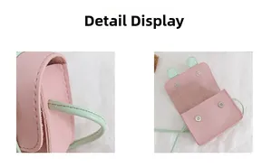 Detail of pink and mint green mini crossbody bag showing stitching and magnetic closure