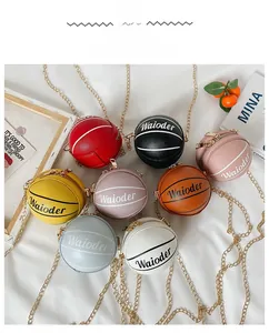 Detailed view of kids basketball shaped PU leather crossbody bags in eight vibrant colors
