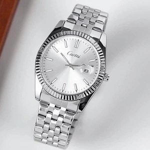 Montre Homme Quartz Mode Luxe Affaires Calendrier Date Étanche Bracelet Acier Inoxydable Lunette Cannelée Lumineux