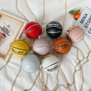 Basketball Shape Kids Mini Crossbody Bag PU Leather Fashion Chain Strap Shoulder Purse For Toddlers Babies