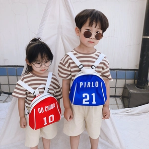 Toddler sports backpack in red and blue colors featuring athletic prints for kids