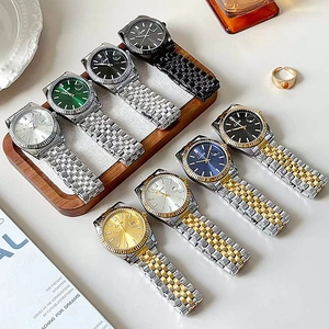 Business style men's waterproof quartz watch collection with steel strap and fluted bezel