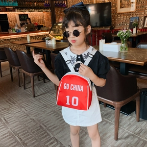 Kids red nylon backpack with GO CHINA 10 sport print and adjustable white straps