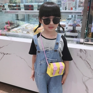 Toddler girl yellow and pink color-block mini satchel bag with crossbody strap