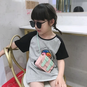 Toddler girl wearing a pink and green color-block mini crossbody messenger bag