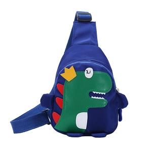 Dark blue dinosaur chest bag for boys with green cartoon patch and adjustable strap
