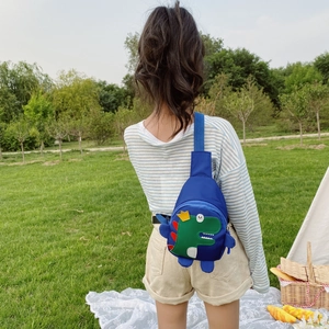 Kids dinosaur chest bag in royal blue nylon, outdoor crossbody bag for boys and girls