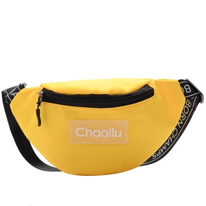 Sac de poitrine jaune en toile pour enfants avec sangles lettrées et patch Chaoliu