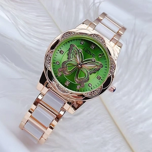 Montre À Quartz De Mode Pour Femmes Avec Cadran Papillon Incrusté De Strass Bracelet En Céramique Et Alliage Élégante