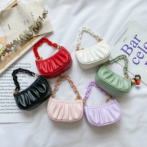 Sac À Bandoulière Mini Froncé Nuage Pour Filles En Cuir PU Avec Chaîne Acrylique Et Pendentif Coeur