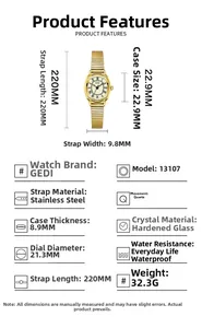 Detailed size specifications and technical parameters for the vintage tonneau gold watch