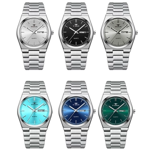 Minimalist ultra-thin steel band men's quartz watch with dual calendar in six colors