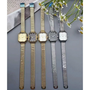 Elegant women's square quartz watches with mesh straps and diamond accents in various colors