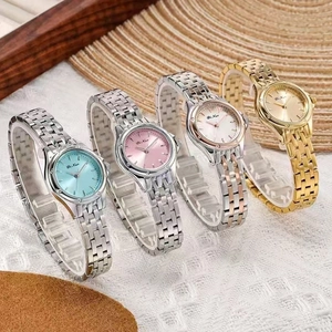 Montres élégantes pour femmes en acier argenté et doré avec cadrans ronds minimalistes