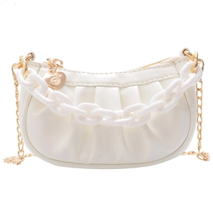 Sac nuage blanc plissé avec chaîne en plastique et breloque cœur dorée pour filles