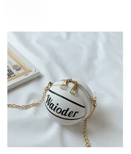 Detail of white basketball cross-body bag with gold chain strap and zip closure