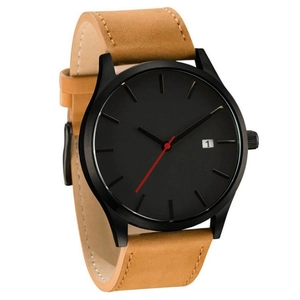 Men Quartz Watch Alloy Case PU Leather Strap Calendar Date Simple Sport Minimalist Analog Wristwatch Fashion Business