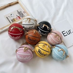 Basketball Shape Crossbody Bag PU Leather Mini Sporty Shoulder Bag With Gold Metal Chain For Kids Girls Fashion Accessories