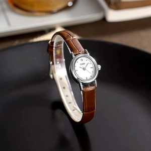 GEDI retro small dial women's quartz watch with brown leather strap and silver case