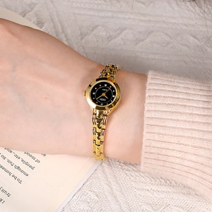 Montre bracelet GEDI de luxe pour femme en alliage doré avec cadran noir et diamants