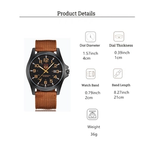 Detailed technical specifications of this military sport watch with nylon strap