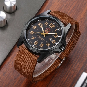 Men Military Sport Quartz Watch With Calendar And Nylon Strap Tactical Outdoor Style Luminous Dial Round Alloy Case