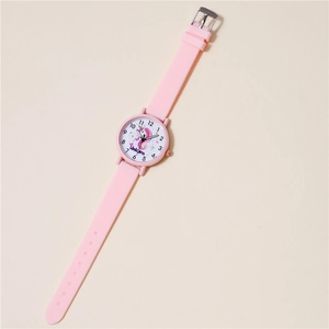 Pink kids quartz watch with silicone strap featuring a colorful unicorn on the dial