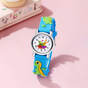 Détails du bracelet de montre en silicone bleu avec des motifs de dinosaures 3D