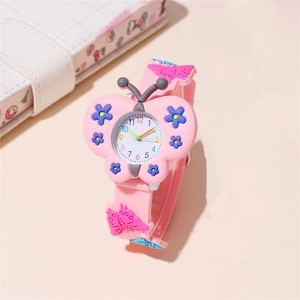 Kids Cartoon Butterfly Shaped Quartz Watch Colorful Silicone Strap Alloy Case Cute Wristwatch For Girls Students