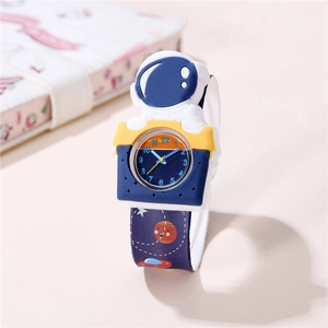 Astronaut Slap Watch For Kids Cartoon Space Pattern Quartz Analog Wristwatch Plastic Silicone Band Boys Girls Toy