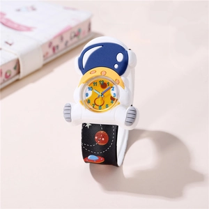 Cartoon astronaut quartz slap watch for kids featuring a blue helmet and space pattern band