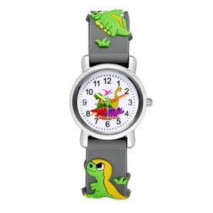 Détails d'une montre pour enfants avec bracelet en silicone 3D et cadran dinosaure coloré