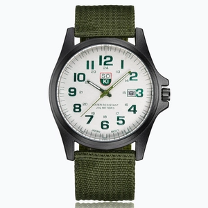 SOKI Men's Military Sport Watch with green canvas strap and 200m water resistant dial