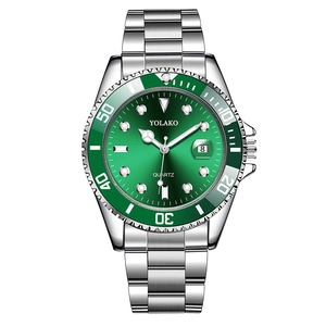 Men Quartz Watch Fashion Sport Analog Display Date Calendar Rotating Bezel Alloy Case Stainless Steel Strap Diver Style