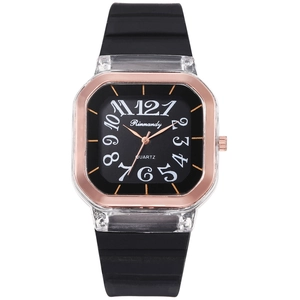 Minimalist square quartz sports watch with silicone strap and large white numerals