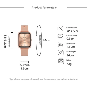 Detailed size parameters of rectangle jelly pink sports quartz watch with silicone strap